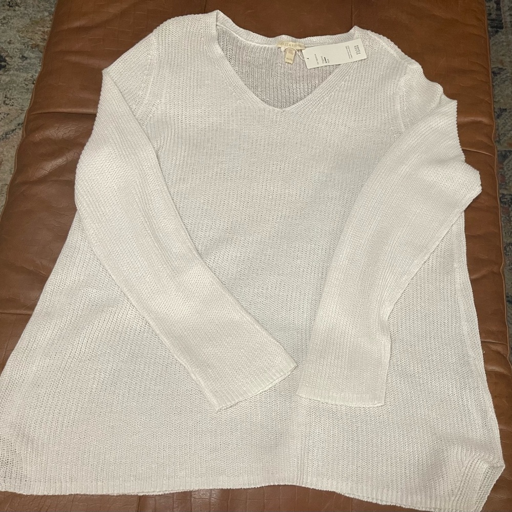 NWT Eileen Fisher White V-Neck Sweater Soft Knit Relaxed Fit